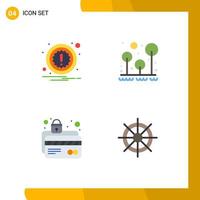 Pack of 4 Modern Flat Icons Signs and Symbols for Web Print Media such as alert card protection camping survival lock Editable Vector Design Elements