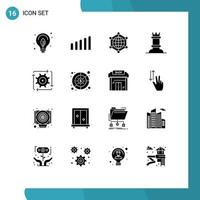 Editable Vector Line Pack of 16 Simple Solid Glyphs of flow automation server workflow figure Editable Vector Design Elements