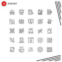 Paquete de 25 líneas de interfaz de usuario de signos y símbolos modernos de elementos de diseño de vectores editables de contenido de seo de trabajadores de negocios globales