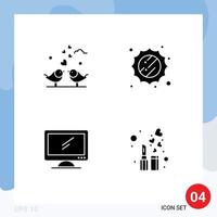 Pack of 4 Modern Solid Glyphs Signs and Symbols for Web Print Media such as bride monitor loving sunny imac Editable Vector Design Elements