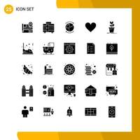 Set of 25 Vector Solid Glyphs on Grid for game twitter database like heart Editable Vector Design Elements