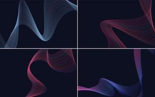 Set of 4 geometric wave pattern background Abstract waving line vector