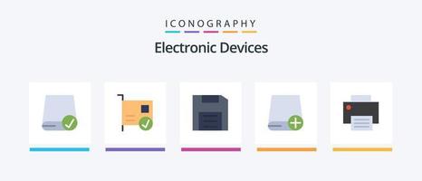 Devices Flat 5 Icon Pack Including devices. add. devices. gadget. disc. Creative Icons Design vector
