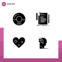 Modern Set of 4 Solid Glyphs Pictograph of cooking script food coding love Editable Vector Design Elements