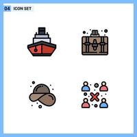 4 líneas de relleno concepto de color plano para sitios web móviles y aplicaciones crucero playa transporte bolsa sombrero elementos de diseño vectorial editables vector