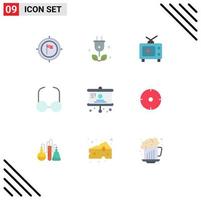 9 Thematic Vector Flat Colors and Editable Symbols of chart view science read video Editable Vector Design Elements