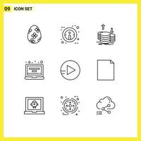 9 Universal Outlines Set for Web and Mobile Applications play profile finance laptop account Editable Vector Design Elements
