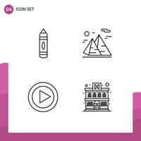 User Interface Pack of 4 Basic Filledline Flat Colors of drawing video sketch nature media Editable Vector Design Elements