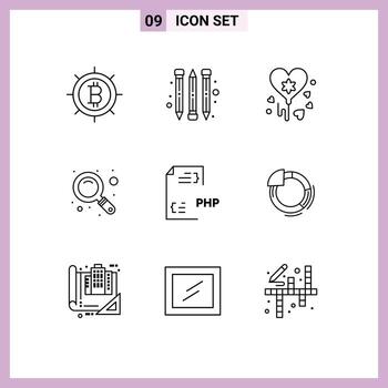 Pack of 9 creative Outlines of pie graph search file development Editable Vector Design Elements