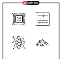 Mobile Interface Line Set of 4 Pictograms of box link control atom mountain Editable Vector Design Elements