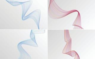 Set of 4 geometric wave pattern background Abstract waving line vector