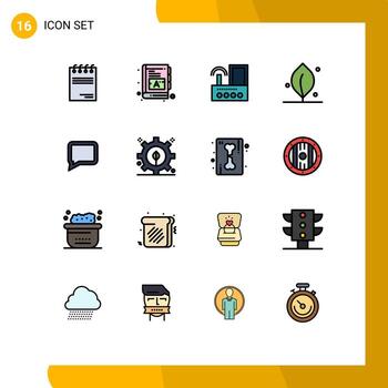 Mobile Interface Flat Color Filled Line Set of 16 Pictograms of comment nature router leaf radio Editable Creative Vector Design Elements