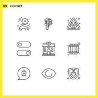 9 Universal Outlines Set for Web and Mobile Applications alcohol life nuclear city switch Editable Vector Design Elements