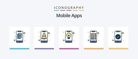 Mobile Apps Line Filled 5 Icon Pack Including care. health. phone. app. mobile. Creative Icons Design vector