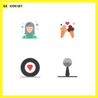 Set of 4 Modern UI Icons Symbols Signs for digital design technician love printer Editable Vector Design Elements