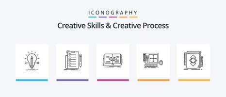 Habilidades creativas y paquete de iconos de la línea 5 del proceso creativo, incluida la letra. correo. supervisión. teclado. computadora. diseño de iconos creativos vector