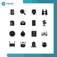 Set of 16 Commercial Solid Glyphs pack for files attachment verify watch binoculars Editable Vector Design Elements