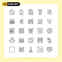 25 User Interface Line Pack of modern Signs and Symbols of building paper form design screw Editable Vector Design Elements