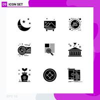 Mobile Interface Solid Glyph Set of 9 Pictograms of line human target graph analysis Editable Vector Design Elements