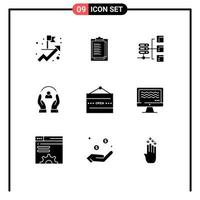 Pictogram Set of 9 Simple Solid Glyphs of food protection server people caring Editable Vector Design Elements