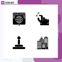 Set of 4 Vector Solid Glyphs on Grid for globe gear network hand building Editable Vector Design Elements