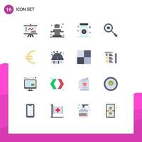 paquete de color plano de 16 símbolos universales de entrega de productos de medicamentos de búsqueda en euros paquete editable de elementos creativos de diseño de vectores