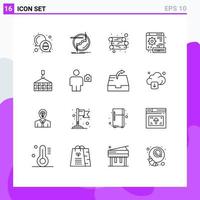 Group of 16 Outlines Signs and Symbols for cargo gear wire keyboard digital Editable Vector Design Elements