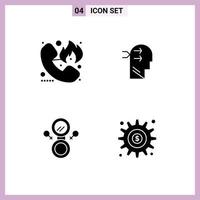 4 User Interface Solid Glyph Pack of modern Signs and Symbols of call mirror firefighter head symbol Editable Vector Design Elements