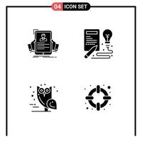 4 User Interface Solid Glyph Pack of modern Signs and Symbols of resume bird hr idea owl Editable Vector Design Elements