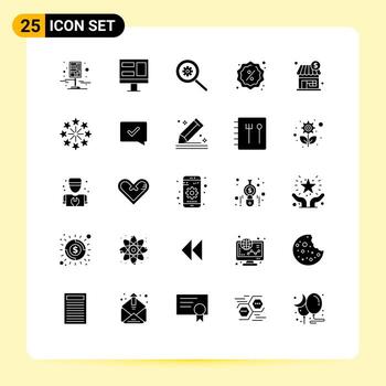User Interface Pack of 25 Basic Solid Glyphs of store shop control shopping reduction Editable Vector Design Elements