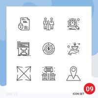 Pictogram Set of 9 Simple Outlines of diagram web service video marketing Editable Vector Design Elements