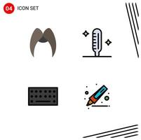 Mobile Interface Filledline Flat Color Set of 4 Pictograms of moustache hardware male fever type Editable Vector Design Elements