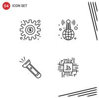 4 User Interface Line Pack of modern Signs and Symbols of dollar light setting live camping Editable Vector Design Elements