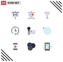 Flat Color Pack of 9 Universal Symbols of recording digital camera glass camcorder time Editable Vector Design Elements