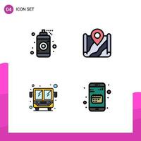 Set of 4 Vector Filledline Flat Colors on Grid for designer bus spray location public transport Editable Vector Design Elements