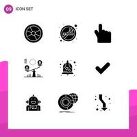 Solid Glyph Pack of 9 Universal Symbols of love lift smoking seesaw balance Editable Vector Design Elements