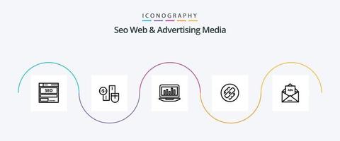 Seo Web And Advertising Media Line 5 Icon Pack Including chain. statistics. money. monitoring. graph vector