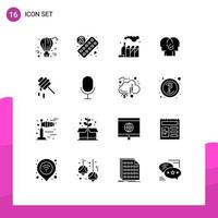 Group of 16 Modern Solid Glyphs Set for honey bee pollution selection modern Editable Vector Design Elements