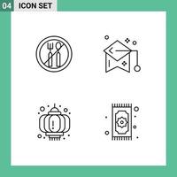 Stock Vector Icon Pack of 4 Line Signs and Symbols for fasting lantern education mortarboard celebration Editable Vector Design Elements