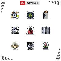 Universal Icon Symbols Group of 9 Modern Filledline Flat Colors of beetle bug space fast food satellite communication Editable Vector Design Elements