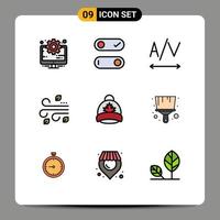Filledline Flat Color Pack of 9 Universal Symbols of brush leaf tracking cap wind Editable Vector Design Elements