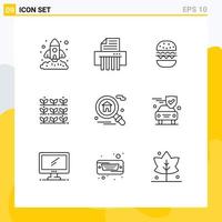 Set of 9 Vector Outlines on Grid for search plant burger nature agriculture Editable Vector Design Elements