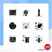 Group of 9 Modern Solid Glyphs Set for decoration food brush drink cookie Editable Vector Design Elements