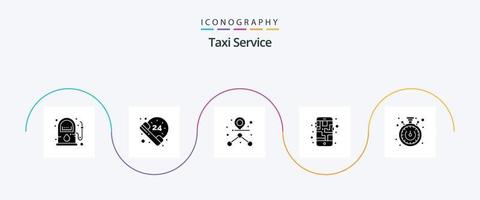 Taxi Service Glyph 5 Icon Pack Including . time. path. stopwatch. phone vector