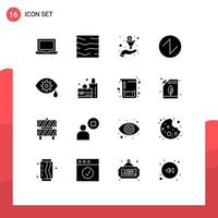 Modern Set of 16 Solid Glyphs Pictograph of bag eye filter correction triangle Editable Vector Design Elements