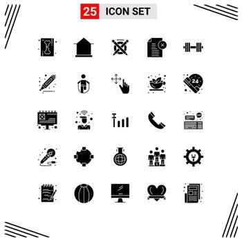 25 signos universales de glifos sólidos símbolos de oficina eliminar nota shack eliminar línea de documento elementos de diseño vectorial editables vector