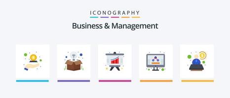 Business And Management Flat 5 Icon Pack Including account. marketing. package. management. presentation. Creative Icons Design vector