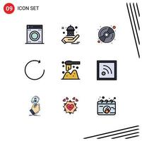 Filledline Flat Color Pack of 9 Universal Symbols of feed spoon dvd scoop rotate Editable Vector Design Elements