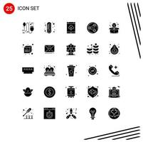 25 User Interface Solid Glyph Pack of modern Signs and Symbols of cube social app sharing upload Editable Vector Design Elements