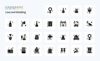 paquete de iconos de glifo sólido de 25 bodas vector